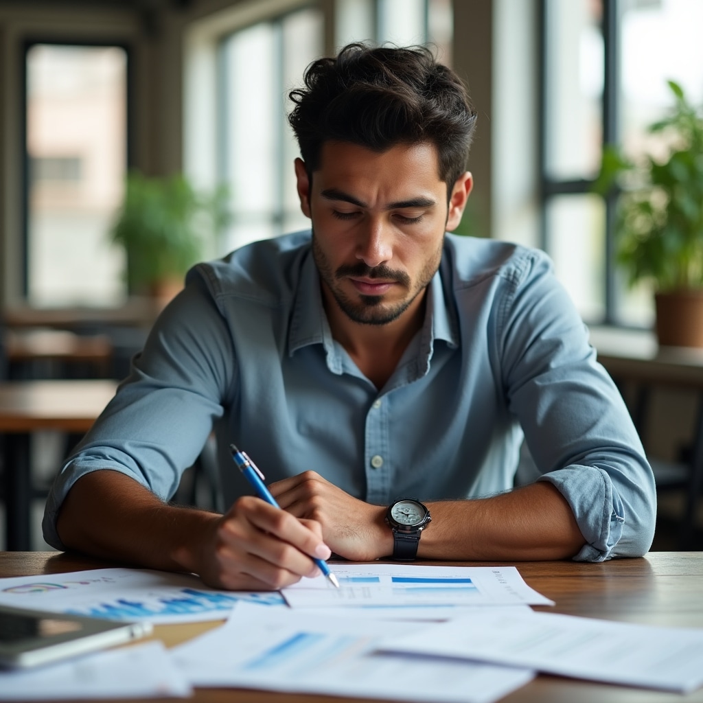 Owner reviewing financial documents